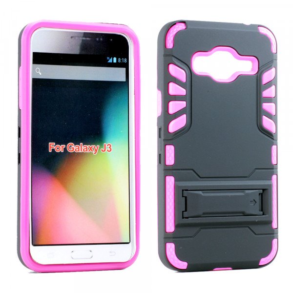 Wholesale Samsung Galaxy J3 Hard Shield Hybrid Case (Hot Pink)